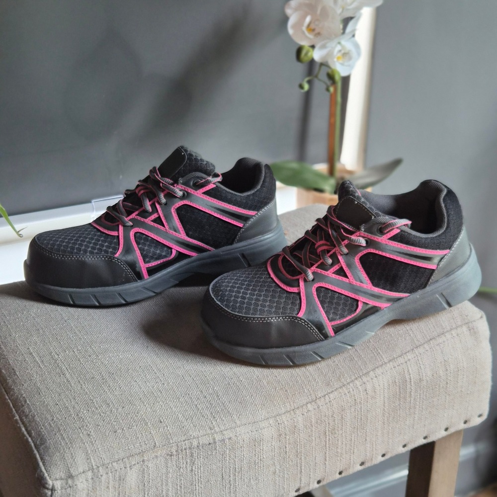 Brahma Pro Womens Steel Toe Work Shoes Black Pink Slip Resistant Sneakers Size 7
